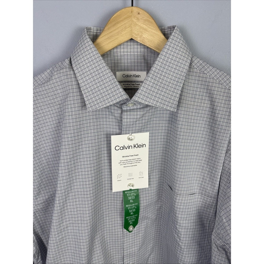 Calvin Klein Long Sleeve Dress Shirt XL Wrinkle Free Fresh Plaid Check Old Money